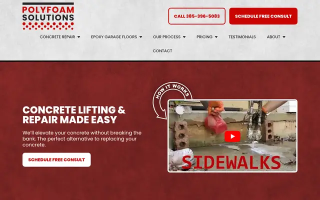 Screenshot of the PolyFoam Solutions homepage as it appeared on 2026-08-30, captured at desktop width.