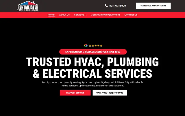Screenshot of the Rentmeister Total Home Service homepage as it appeared on 2026-08-30, captured at desktop width.
