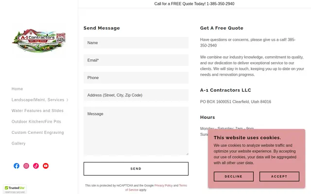 Screenshot of the A-1 Contractor Services LLC homepage as it appeared on 2026-08-30, captured at desktop width.