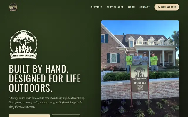 Screenshot of the Elite Landscapes UT homepage as it appeared on 2026-08-30, captured at desktop width.