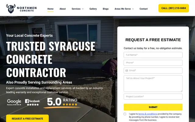 Screenshot of the Northmen Concrete homepage as it appeared on 2026-08-30, captured at desktop width.